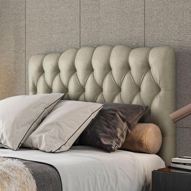 Imagem de Cabeceira Estofada Casal 140 Cm Prisma Veludo Bege