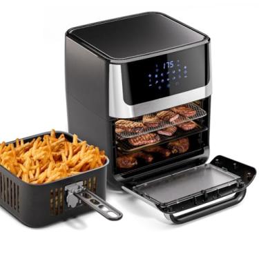 Imagem de Fritadeira de 12 litros – fritadeira elétrica sem óleo em aço inoxidável preto com tampa de vidro, grande capacidade, ideal para festas e uso familiar. (Air Fryer 127V)