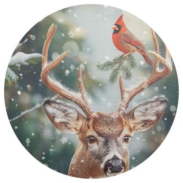 Imagem de Conjunto de tapetes de mesa de veados e pássaros, 1 jogo americano redondo, lavável de 38 cm, tapetes de mesa de PVC, para mesa de jantar, mesa de cozinha