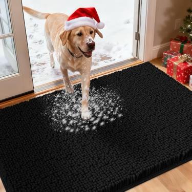 Imagem de IM HOME Tapetes de porta extra grandes pretos enlameados para cães, tapete absorvente de chenille, tapete de porta interno pesado antiderrapante, tapete macio para cama de cachorro, tapete frontal