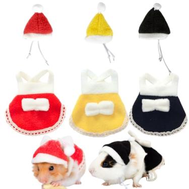 Imagem de Conjunto de 3 peças de fantasia de hamster de estimação: adorável chapéu com laço delicado vestido quente de inverno roupas fofas para hamsters, coelhos, Degus, porquinhos-da-índia e outros animais