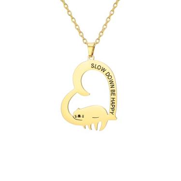 Imagem de PDOUSELF Colar de preguiça de aço inoxidável para mulheres, pingente de coração engraçado, preguiça, presente para amigas, presentes de Natal fofos, 20, Aço inoxidável, Sem Pedra Preciosa