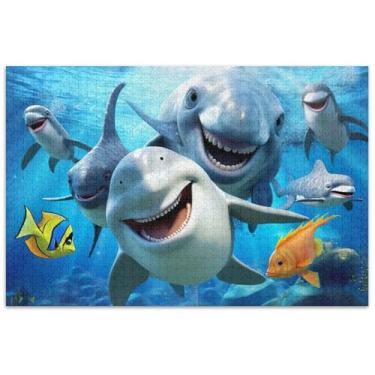 Imagem de Quebra-cabeça de animais fofos com golfinhos sorridentes, 500 peças para adultos, animal, flor, arte, família, quebra-cabeça engraçado