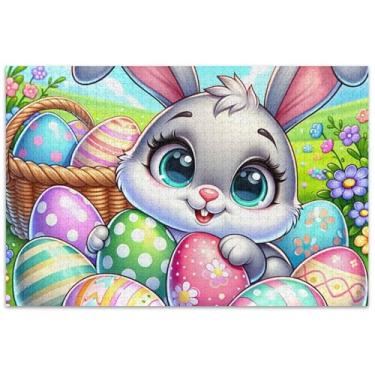 Imagem de Quebra-cabeça de ovos de coelho da Páscoa com desenhos animados, 1000 peças, presentes para amantes de quebra-cabeças, exclusivo, arte de flores