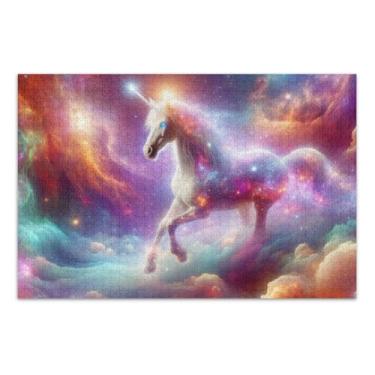 Imagem de Quebra-cabeça fantasia unicórnio nebulosa galáxia 1000 peças, quebra-cabeças adultos com letras na parte de trás