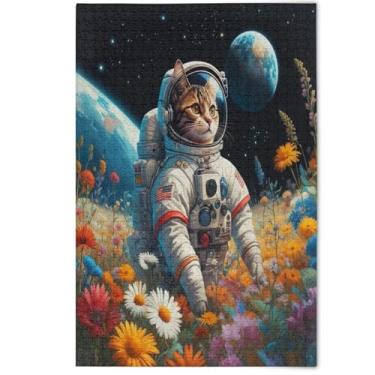 Imagem de Cat Astronaut Cool Art Jigsaw Puzzles for Adults 500 Pieces Cute Animal Art Print Creative Puzzles for Adults Game Funny, 500 Pieces, 20.5" x 14.9"