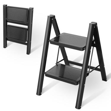 Imagem de Escada, 2 degraus, dobrável, escada com pedal antiderrapante largo, banco com capacidade de 150 kg, casa, despensa, uso interno e externo (2 degraus)