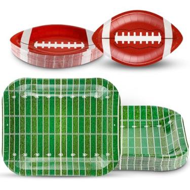 Imagem de Tanlade Pratos de papel de futebol, suprimentos de decoração de festa de futebol, pratos descartáveis, lanche, bandeja de servir para dia de jogo, evento esportivo, festa, 2 estilos (50 peças)