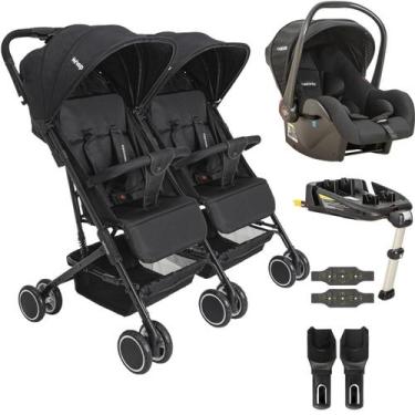 Imagem de Carrinho Kiddo de Gemeos Bebe Conforto Base ISOFIX Mascote Preto