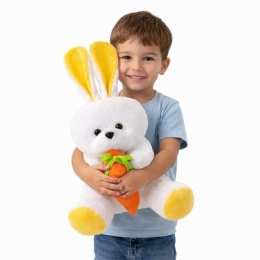 Imagem de Coelho de Pelúcia 48cm Grande com Cenoura Infantil Fofo Decoração Presente de Páscoa (Amarelo)