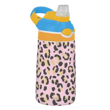 Imagem de Garrafa de água infantil leopardo Spots Colors Pink 473 ml garrafa de água de plástico à prova de vazamento com tampa de canudo 473 ml copo infantil reutilizável Tritan portátil, alça de transporte