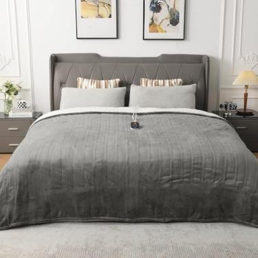 Imagem de WOOMER Cobertor aquecido tamanho completo, cobertor de flanela macia de aquecimento rápido com opção de várias cores, 195 x 213 cm, 10 níveis de aquecimento e desligamento automático de 0,5 a 12 horas