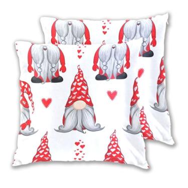 Imagem de Gnomos vermelhos cinza branco desenho animado conjunto de 2 almofadas macias para sofá decorativas, 45 x 45 cm, 2 peças