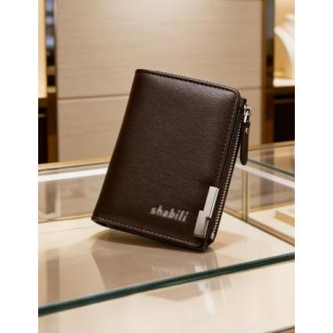 Imagem de Carteira curta minimalista para homens, carteira de couro vintage com zíper lateral com grande capacidade e bloqueio RFID, organizador multifuncional para um perfil fino (cáqui profundo)