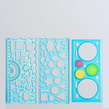 Imagem de Conjunto de régua de desenho multifuncional de 3 peças, 2 réguas geométricas e 1 régua para escola, escritório e arte, azul