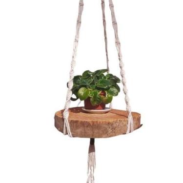 Imagem de Prateleira suspensa macramê Pipoca Cru madeira Rústica - Shoppingnet