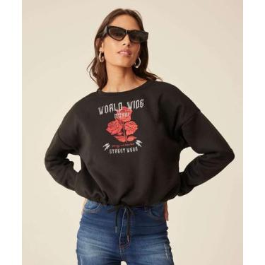 Imagem de Blusão Feminino Cropped Moletom Marisa-72470, PP, Preto