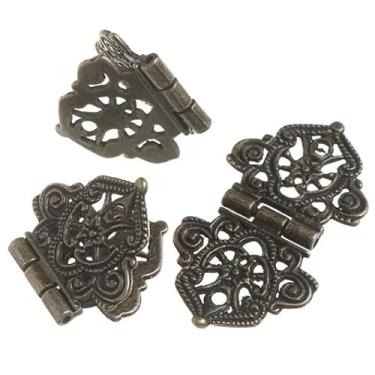 Imagem de Dobradiça de flor oca de liga vintage, 10 peças, 24 x 54 mm, ferragens para móveis, caixa faça você mesmo, dobradiça de metal oculta (Bronze, 10 peças)