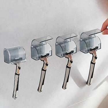 Imagem de Suporte de lâmina para parede de chuveiro | Ganchos autoadesivos à prova d'água | Comporta lâminas, bucha, toalhas e escovas de dentes para Gillette Fusion, Mach 3, Venus | Banheiro e armazenamento de