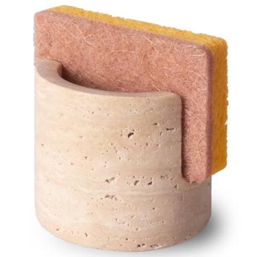 Imagem de MALIHOO Suporte de esponja de mármore natural travertino, suporte de esponja para organizador de pia, cozinha, banheiro, rápida absorção, durável, elegante e elegante