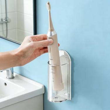 Imagem de Suporte de escova de dentes elétrico transparente, suporte de escova de dentes montado na parede para banheiro, organizador de escova de dentes elétrica autoadesivo, economia de espaço