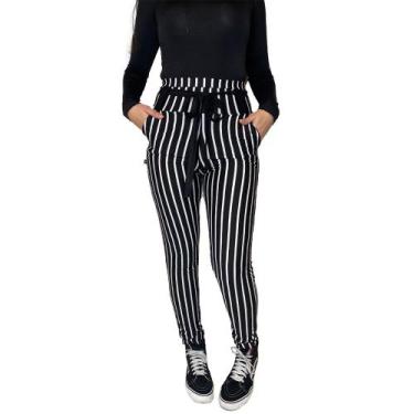 Imagem de Calça Listrada Fristyle Skinny Feminina Amarração Cintura Alta, GG
