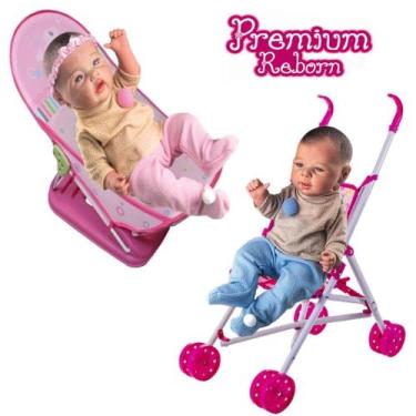 Imagem de Kit Boneca Bebê Reborn Menina Menino + Banheira e Carrinho - Milk Brin