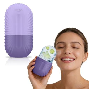Imagem de Ice for Face, Massageador de rolo de rosto de gelo, bolsas para os olhos, reduz a dor de enxaqueca, molde de silicone de massagem reutilizável (Roxo)