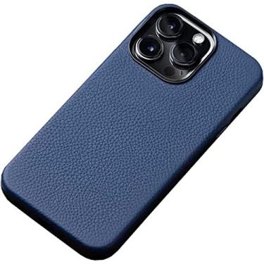 Imagem de FULNES Capa para Apple iPhone 14 Plus 6,7 polegadas 2022, textura de lichia italiana totalmente envolvida à prova de choque capa de telefone traseira [proteção de tela e câmera] (cor: azul)
