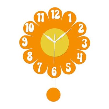 Imagem de Generic Relógio de parede floral com numerais arábicos, em acrílico, fácil, com pêndulo silencioso, ideal para festas, bares, escolas, cafés e, Amarelo