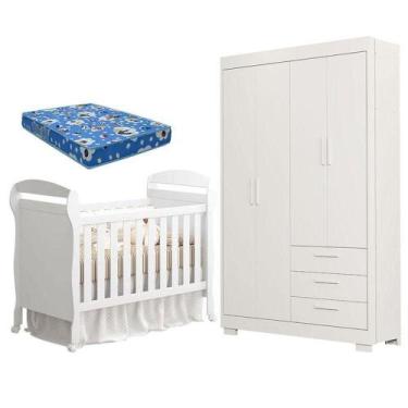 Imagem de Berço Americano Danny E Guarda Roupa Infantil Zaki Branco Acetinado Co