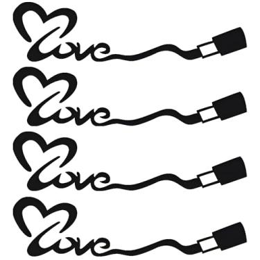 Imagem de 4 peças de batom coração amor moda menina decalque de vinil autoadesivo impermeável, adesivo elegante para meninas carro janelas decoração diária (preto)