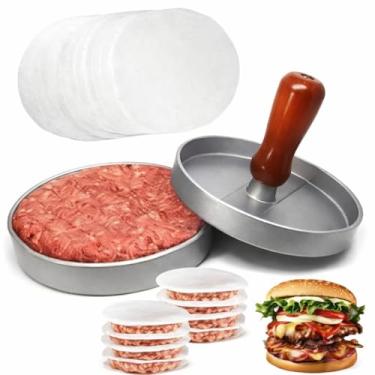 Imagem de Prensa para Hambúrguer em Aço Inoxidável – Cabo de Madeira Vermelho – Molde para Carne