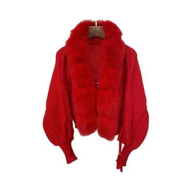 Imagem de Casaco De Tricô Feminino De Inverno Com Pele De Raposa Real, Jaqueta C