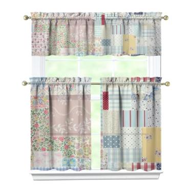 Imagem de Tapesb Conjunto de 3 peças de cortina de cozinha floral floral engraçado cortinas de janela pequenas sobre a pia decoração essencial adequado para cozinha, quarto, lavanderia, 69,8 x 91,4 cm