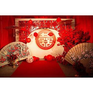 Imagem de Wofawofa Pano de fundo de casamento chinês para fotografia, 35 x 1,5 m, estilo chinês, decoração de casamento, cenário de cortina de palco vermelho, para meninas, casamento, estúdio fotográfico