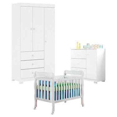 Imagem de Quarto De Bebê Duda 3 Portas Com Berço Americano Lila Branco Brilho - Phoenix Baby