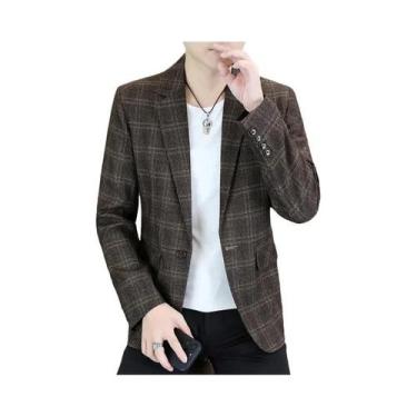 Imagem de Blazer Masculino Slim Fit Xadrez Para Viagens Ao Ar Livre, Camping, Ca