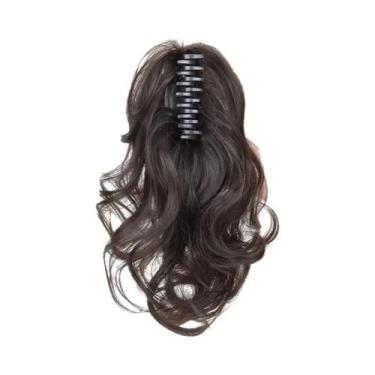Imagem de Extensões De Rabo De Cavalo Sintético Curto E Cacheado Preto, Castanho