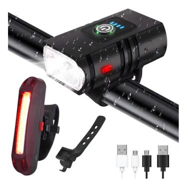 Imagem de Farol Forte Bike Recarregável Sinalizador Preto