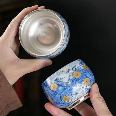 Imagem de Xícara de chá de prata esterlina, xícara master de cerâmica de kung fu, com um design ondulado no exterior-G1