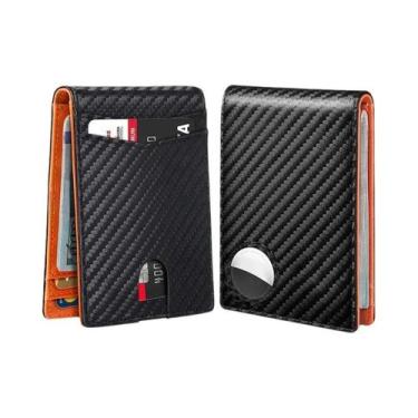 Imagem de Carteira Masculina Minimalista Em Couro De Fibra De Carbono Preta Com 