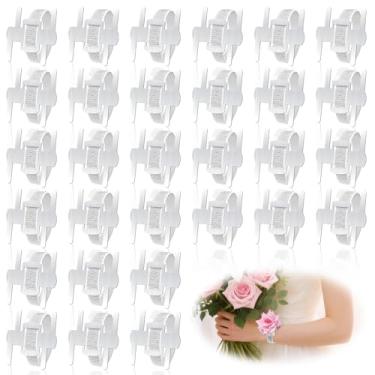 Imagem de HIONXMGA Pulseira prateada de corsage, 30 peças de pulseiras elásticas de corsage de pulso para mulheres, alumínio elástico, faça você mesmo à mão, suprimentos de flores, acessórios para festas de