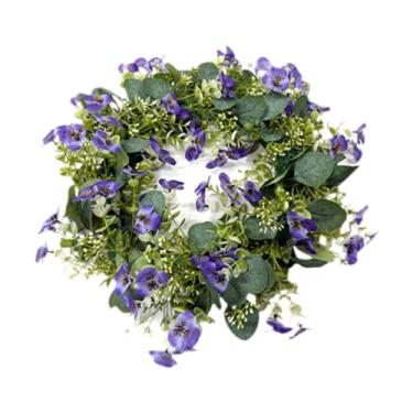 Imagem de Fancyes Guirlanda artificial de flores de seda falsas, guirlanda floral artificial para porta, guirlandas de primavera para café, e festival de, Coroa de Orquídeas Roxas