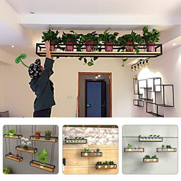 Imagem de Prateleira suspensa para vaso de flores, suporte de plantas de madeira maciça e moldura de ferro para varanda, bar, floricultura - solução de armazenamento criativa, 80 x 25 x 15 cm