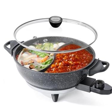 Imagem de SENSCHEF Panela Elétrica De 4 Litros Com Divisória - Panela Shabu Shabu De Dois Sabores Com Função De Cozimento Lento, 1500 W, Ideal Para Refeições Em Família E Reuniões Sociais, Preta