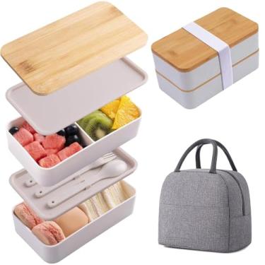 Imagem de Caixa Bento em Camadas com Tampa de Bambu Caixa Lanche Grande Capacidade Segura para Micro-ondas e Lavadora Louça Portátil Armazenamento Sacola Trabalhadores Escritório Estudantes Viajantes
