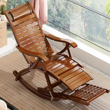 Imagem de Cadeira de balanço de madeira, espreguiçadeira dobrável para quarto, cadeira lateral acolchoada confortável para sala de estar, sala de estudo, opção de assento versátil para casa