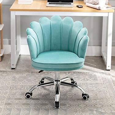 Imagem de Cadeira de escritório ergonômica de veludo amarelo com encosto médio – Cadeira de mesa giratória de 360° com altura ajustável para computador para móveis de escritório em casa