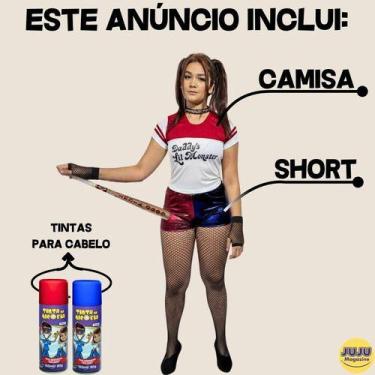 Imagem de Fantasia Arlequina Adulto Camisa Short E Sprays Harley Quinn Tamanho:G